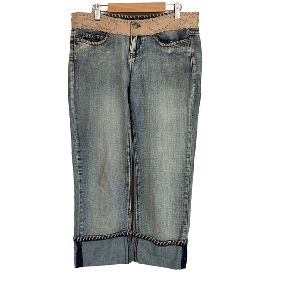 MVX Tribe | Size 27 Leather Jean USA Design 100% Cotton Leather Trim Boho Cowboy - Picture 2 of 15